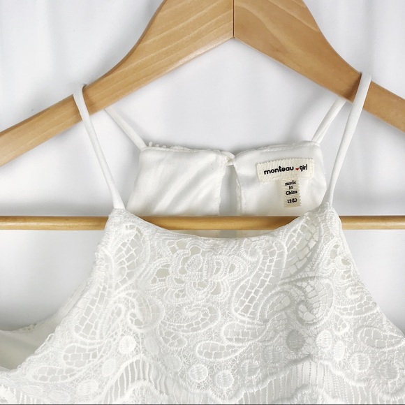 NWOT Monteau Girl White Lace Fringe Crop Top - Picture 3 of 7